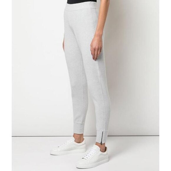 Duffy Light Gray/Grey Cream Ribbed Wool Cashmere Blend Joggers Size Extra Small - Picture 3 of 16